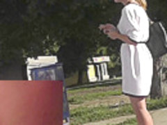 Blonde with pony tail caught on upskirt camera