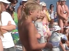 Video shots from a crowded nudist beach