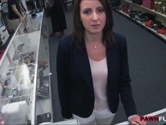 Customers wife let the pawn man fuck her in the backroom