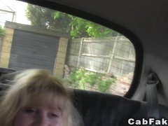Red haired pussy blonde fucks in fake taxi