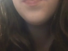 Hot Brunette Teen Smoking Red Cork Tip Cigarette in Lip Gloss - Close Up