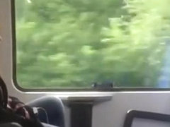 Crazy guy jerks off in a train with a chick sitting next to him
