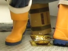 nlboots - just sitting in orange bristol rubber boots