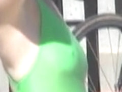 Hard nipples seen through girls swimsuit on candid video 03h