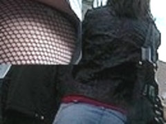 Torn fishnet pantyhose up petticoat