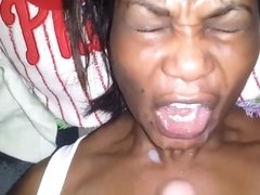 Carribean mother I'd like to fuck takes a unwanted facial from white wang