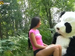 Molly is fucked by a horny panda right in the woods