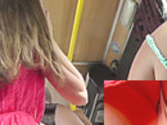 Public upskirts of the hot girl in the red a-line skirt