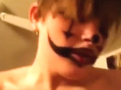 Girl with clown face makes a homemade sextape with her bf