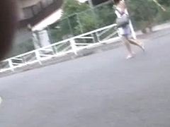 cute Japanese girl getting top sharked on the street in public