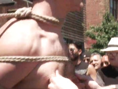 Bound in Public. Cody Allen Naked Tied up Zippered Humiliated in Public