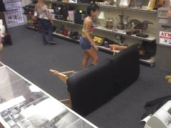 Asian girl pawns her massage table and boned at the pawnshop