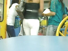 Hot street candid ass looks amazing in white pants