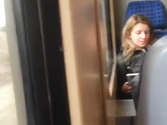 Dude wanks his cock in train