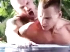 Bald man Kurt Rogers fucks girl boy at pool
