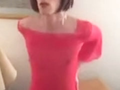 CD in Sexy Red Outfit Rides Huge Dildo