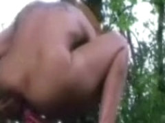 Maddest brownhead doxy pokes her gaping booty gap outdoor