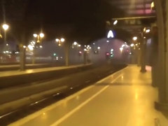 2 girls flashes and sucks on the trainstation