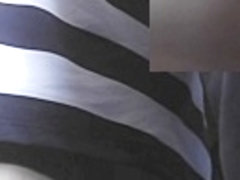 Hotty in striped suit delightsome upskirt