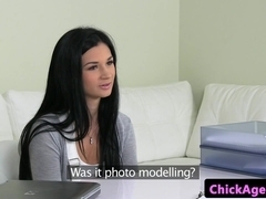 European lesbian casting with smalltitted duo