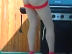 Lisa in red panties and strappy heels