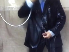 suited shower and cum
