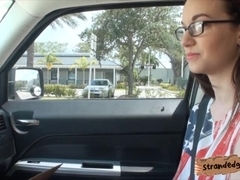 Nerdy brunette teen girl Tali Dava fucked in the backseat