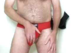 Playing with myself in a red jockstrap