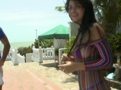 Sexy Diana go  to the beach with two strangers, which definitly want to fuck her