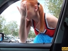 Cheerleader teen Eva Berger hitchhikes and fucked in public