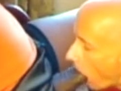 Nasty bald man gives a head