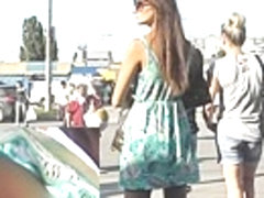 Lengthy haired teenager candid up petticoat