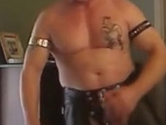 Muscle Dad wanks girth rod with cum part 1 0f 5