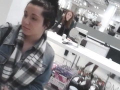Upskirt black tights & heels out shopping (with face)