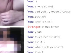 Girl rides her bf on omegle, while a girl masturbates.
