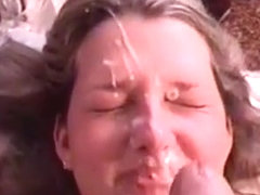 Her sexy face showered with cum