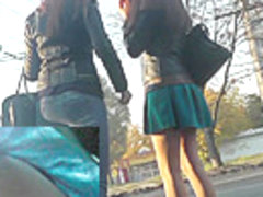 Couple of ardent girls participates in upskirt videos