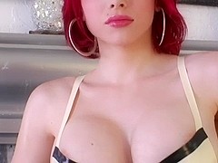 Red head Tgirl chick Sarina Valentina plays her dildo toy in solo