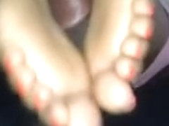 orange toes reverse footjob