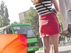 Girl gets caught on upskirt cam waiting bus with friend