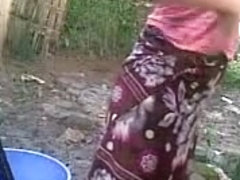 Bangla desi shameless village friend-Nupur bathing outdoor