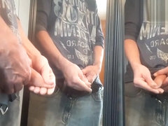 Piss (& foreskin play) in front two mirrors #3