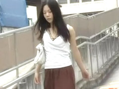 Slim glamorous Japanese doll flashes her ass during great sharking video