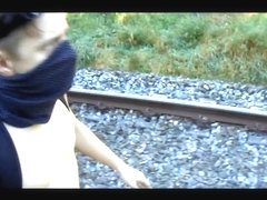 Naked on the train tracks with close-ups of my body