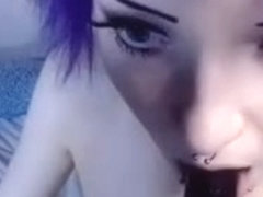 Blue short hair tattoo webcam dildo