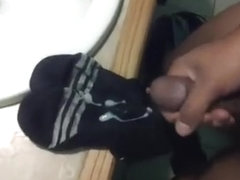 Thick cum on Adidas socks