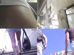 Thong upskirt footage of a hot blonde in mini skirt
