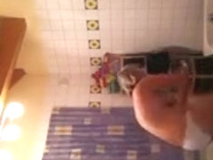Chubby wife on bathroom spy cam