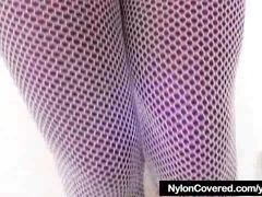 Riding a fake penis in panty-hose